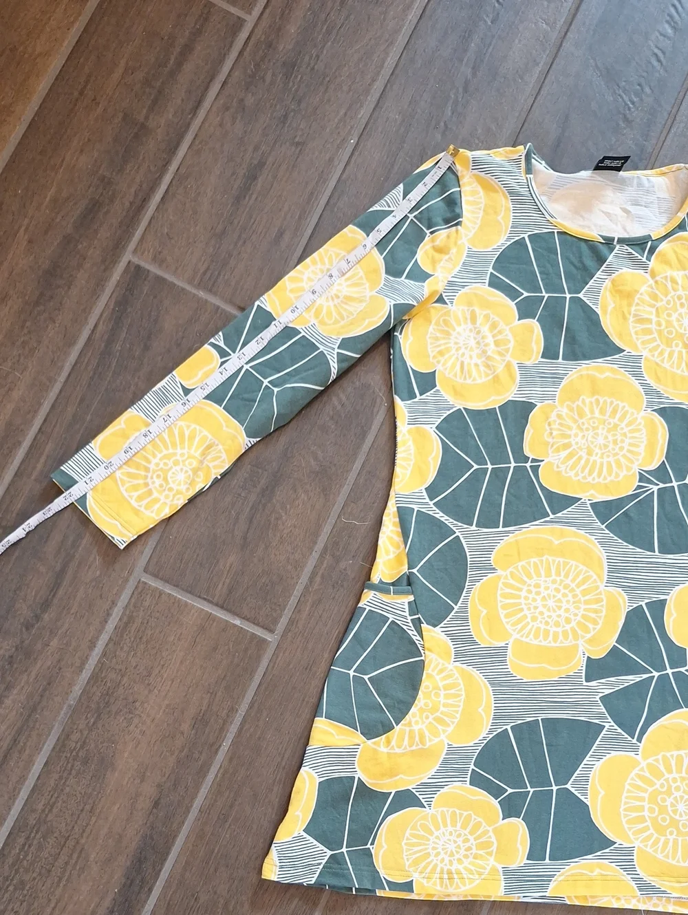 PaaPii Finland Kannel Tunic Organic Cotton Yellow & Green Floral Lagenlook LARGE